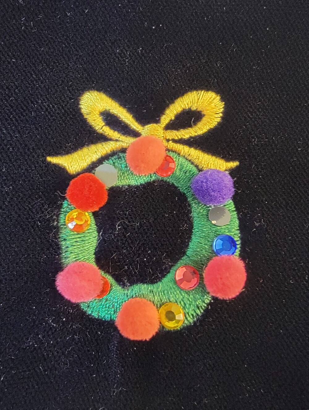 Talbots Velvet Holiday Zipper Pouch, Change Purse, Embroidered Wreath, Dark Blue - Picture 3 of 8